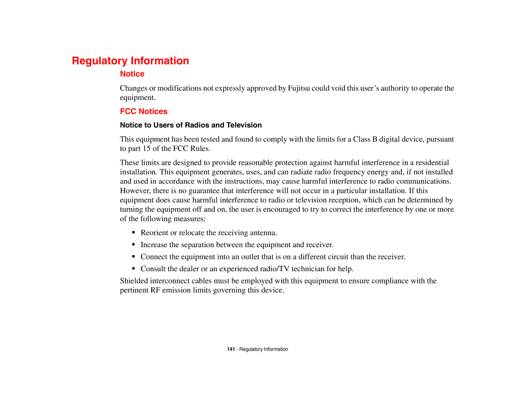 Fujitsu Siemens Computers N6470 manual Regulatory Information, FCC Notices 