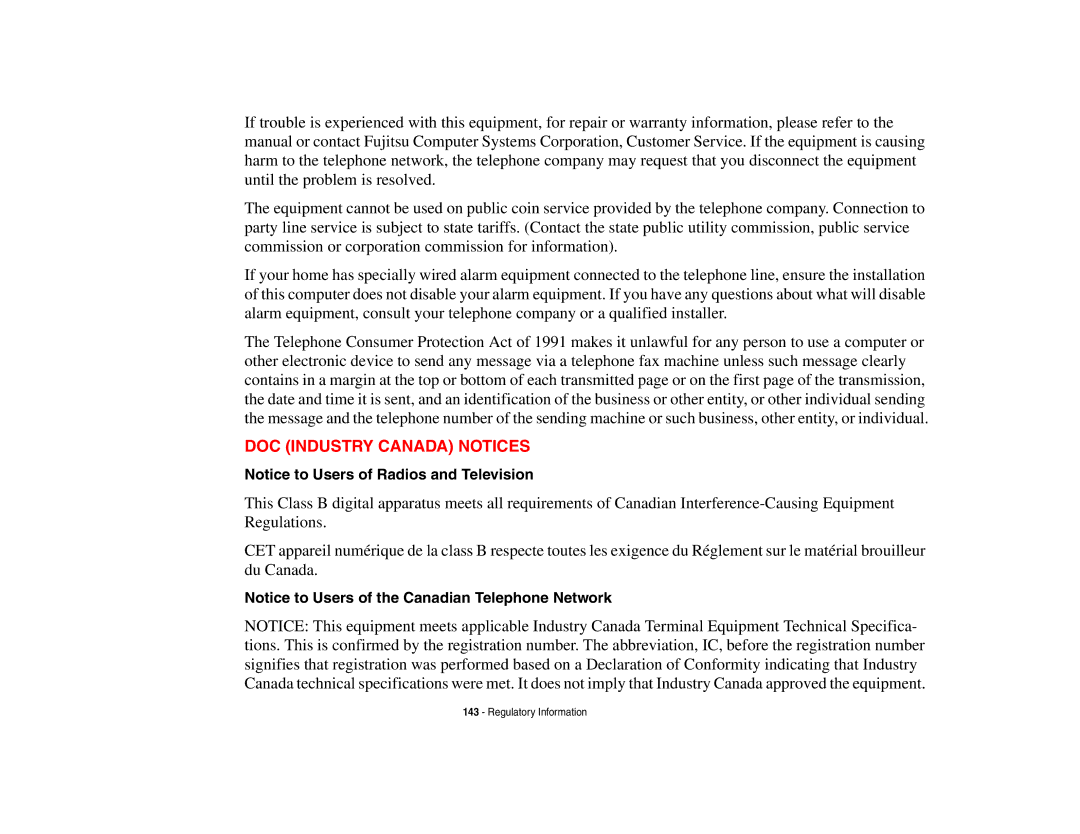 Fujitsu Siemens Computers N6470 manual DOC Industry Canada Notices 