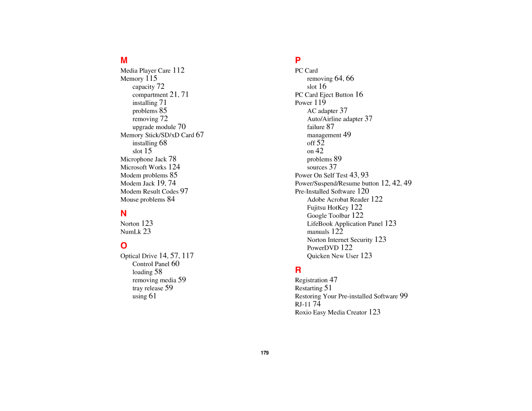 Fujitsu Siemens Computers N6470 manual Power/Suspend/Resume button 12, 42 