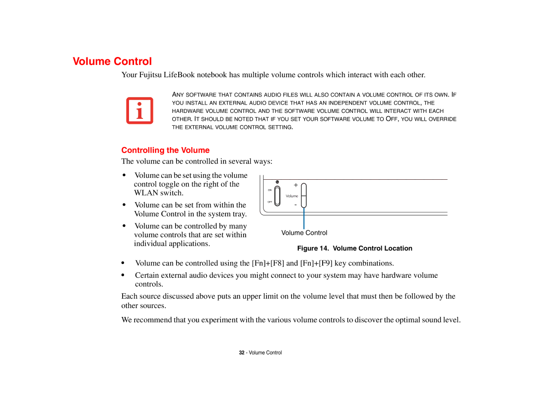 Fujitsu Siemens Computers N6470 manual Volume Control, Controlling the Volume 