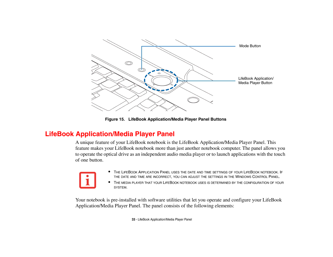 Fujitsu Siemens Computers N6470 manual LifeBook Application/Media Player Panel Buttons 