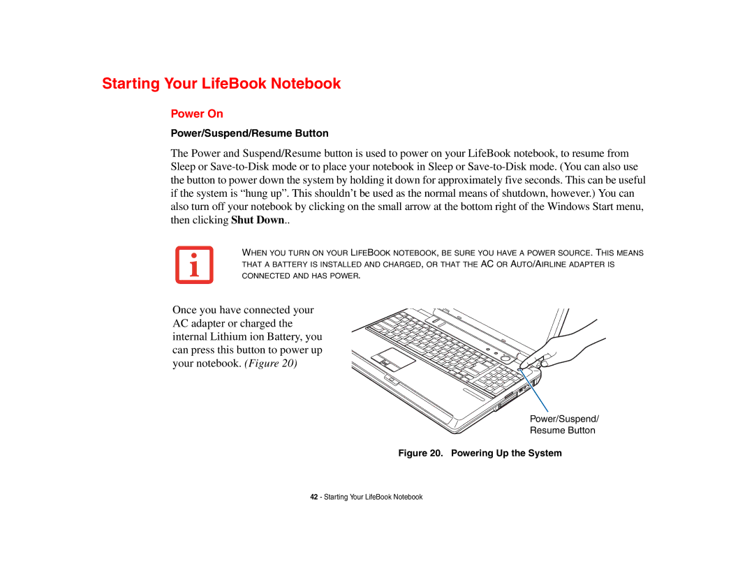 Fujitsu Siemens Computers N6470 manual Starting Your LifeBook Notebook, Power On 