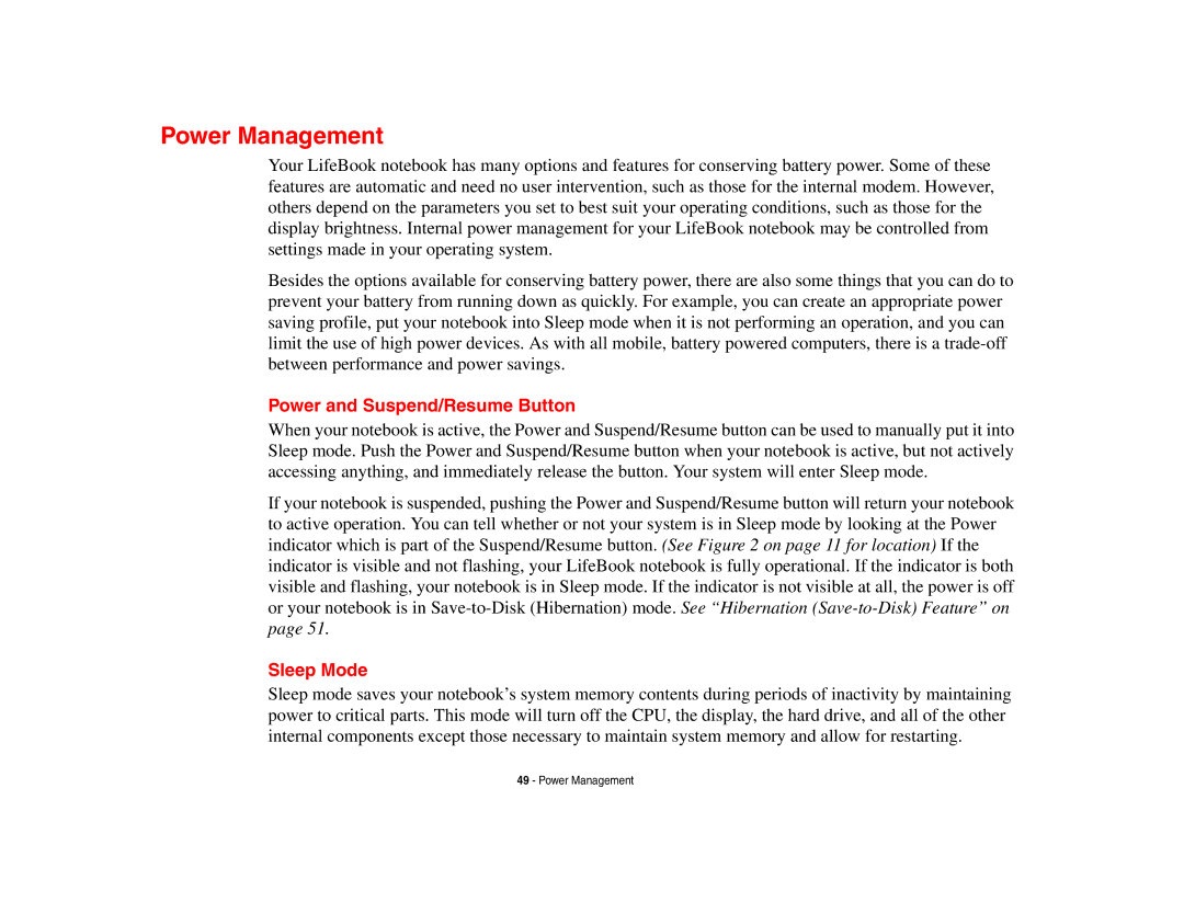 Fujitsu Siemens Computers N6470 manual Power Management, Power and Suspend/Resume Button, Sleep Mode 