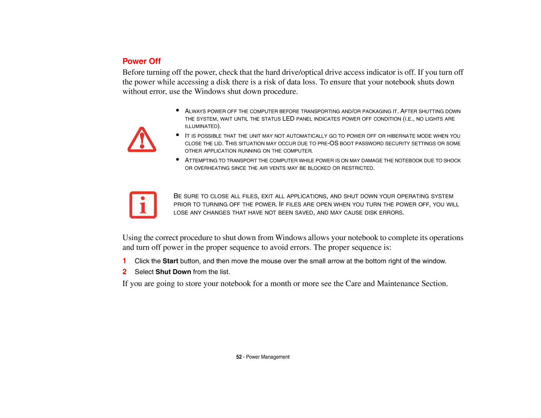 Fujitsu Siemens Computers N6470 manual Power Off 