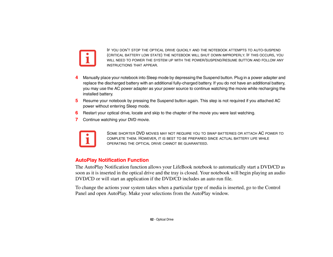 Fujitsu Siemens Computers N6470 manual AutoPlay Notification Function 