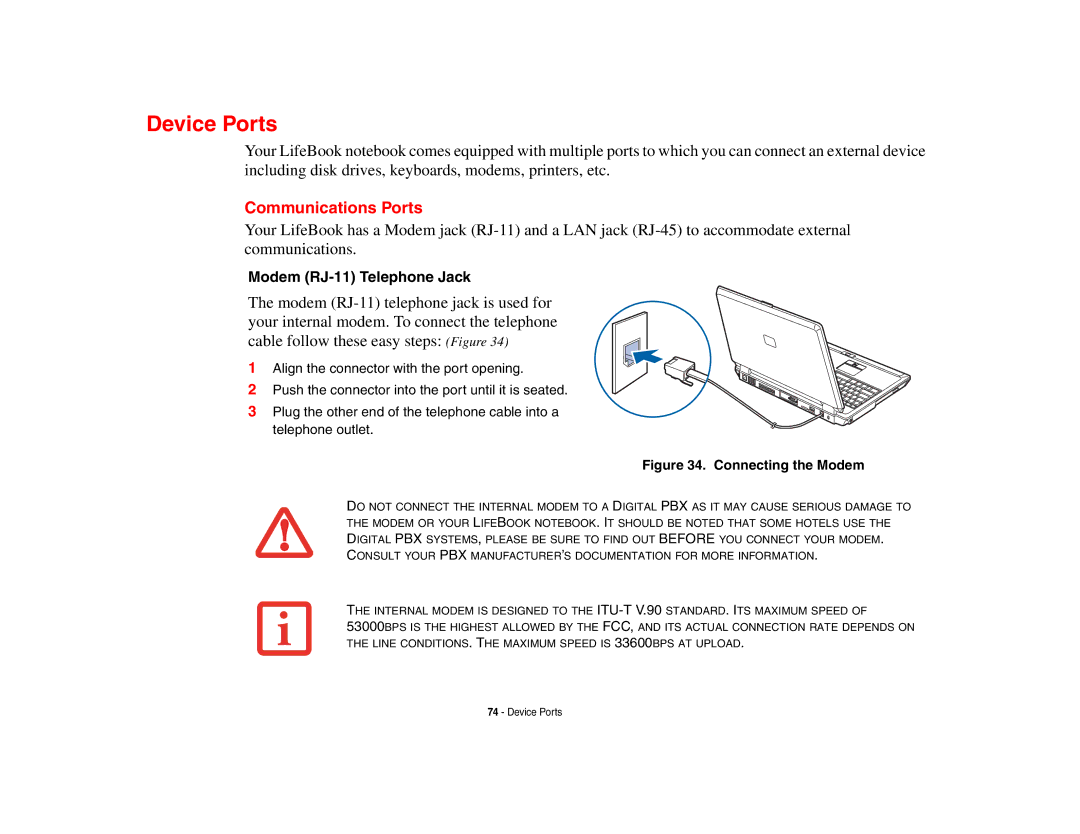 Fujitsu Siemens Computers N6470 manual Device Ports, Communications Ports, Modem RJ-11 Telephone Jack 