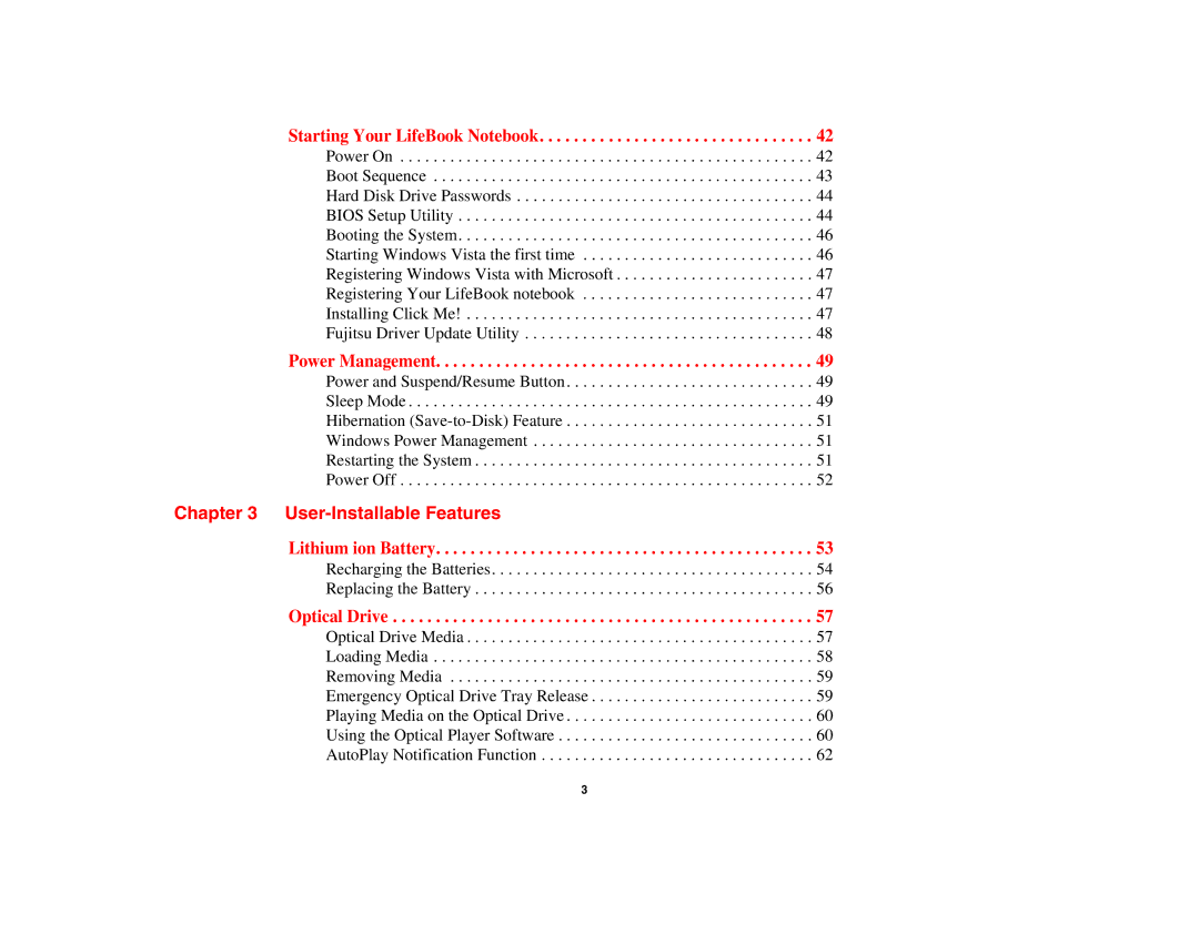 Fujitsu Siemens Computers N6470 manual User-Installable Features, Starting Your LifeBook Notebook 