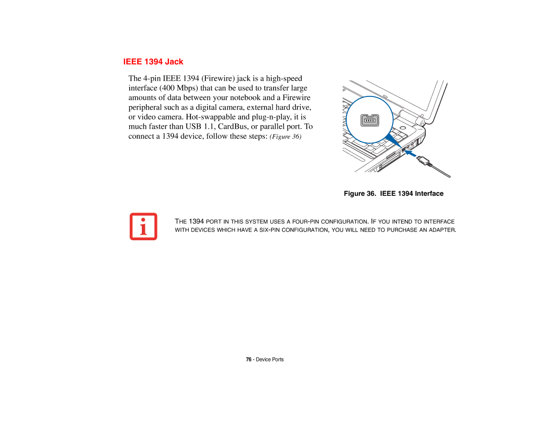 Fujitsu Siemens Computers N6470 manual Ieee 1394 Jack, Ieee 1394 Interface 