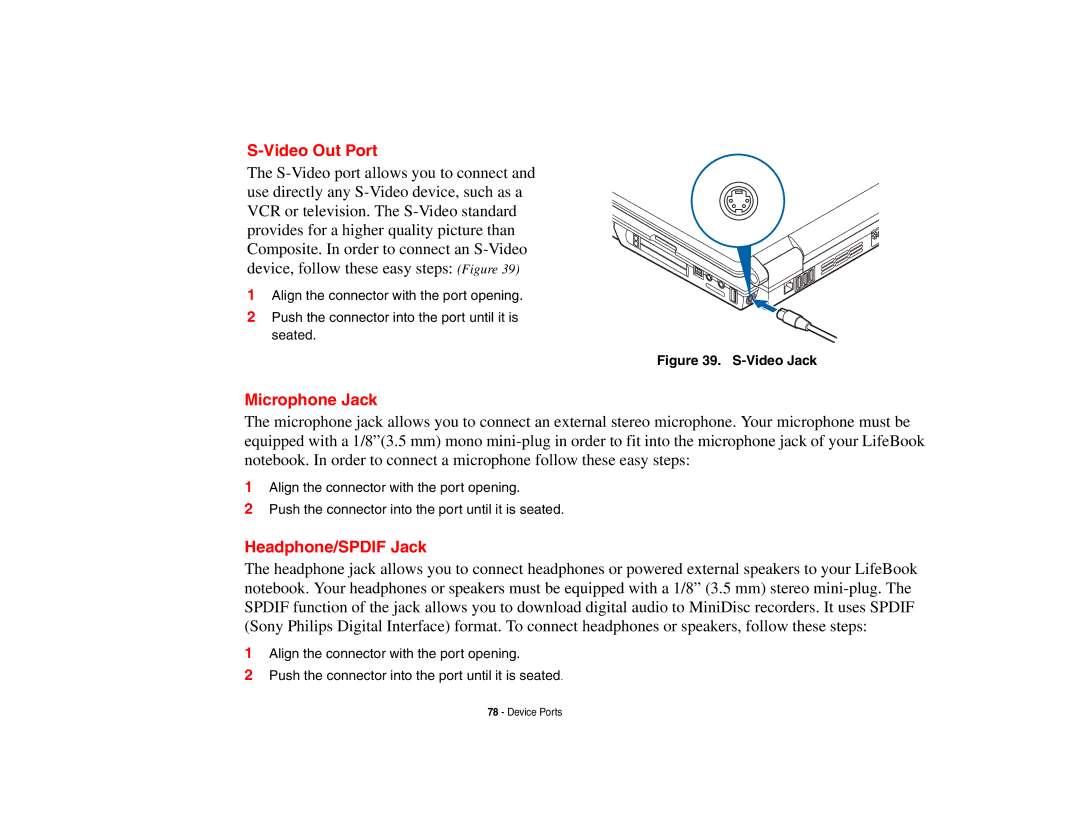 Fujitsu Siemens Computers N6470 manual Video Out Port, Microphone Jack, Headphone/SPDIF Jack 