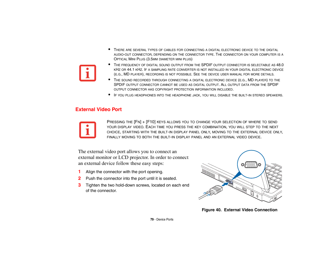 Fujitsu Siemens Computers N6470 manual External Video Port, External Video Connection 