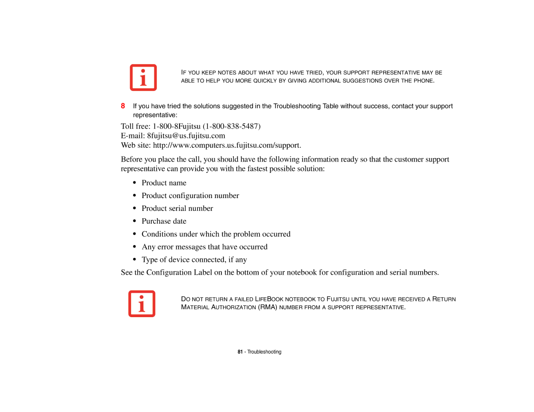 Fujitsu Siemens Computers N6470 manual Troubleshooting 