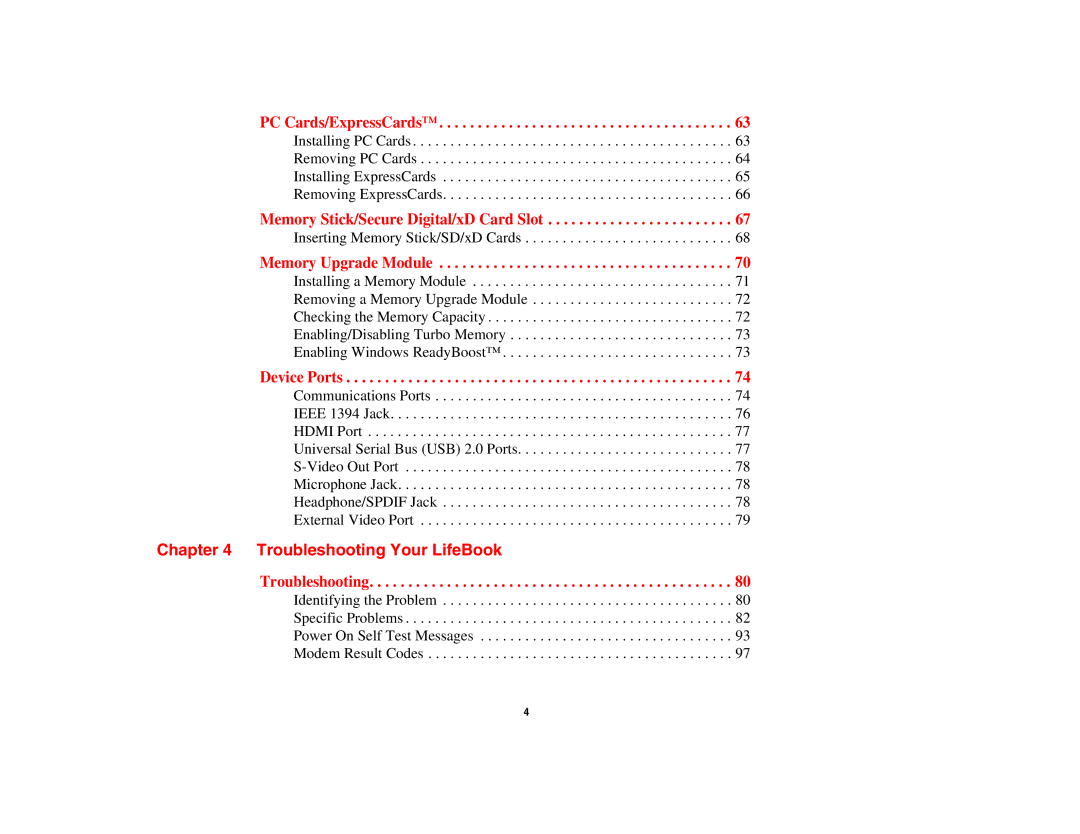 Fujitsu Siemens Computers N6470 manual Troubleshooting Your LifeBook, Memory Upgrade Module 