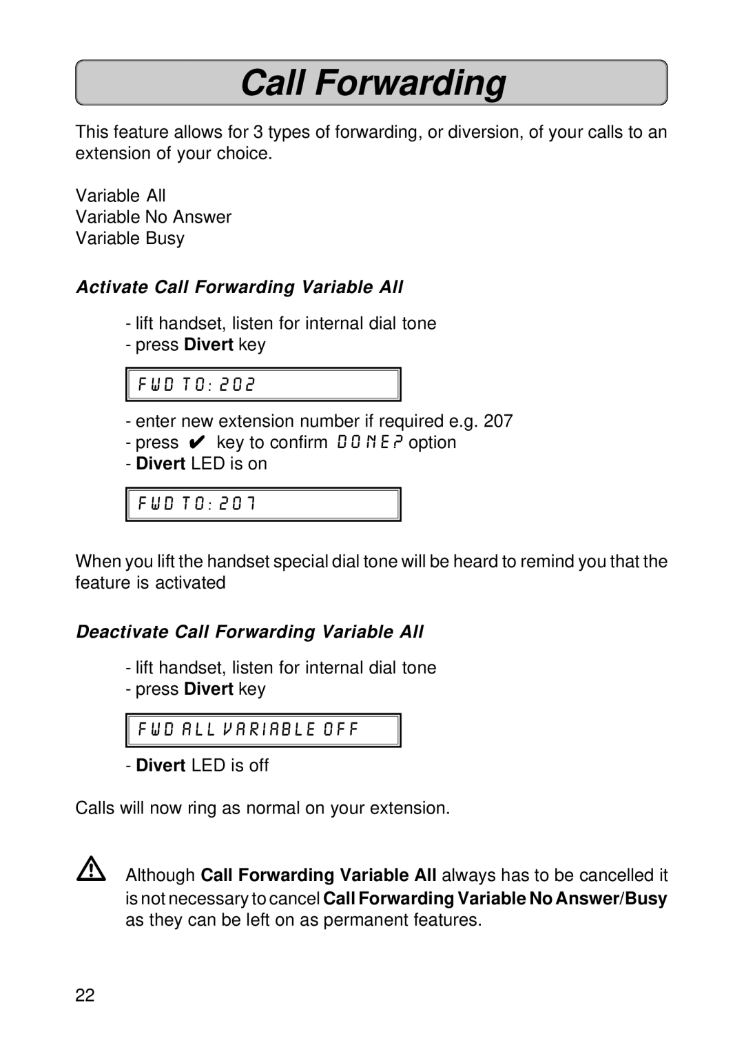 Fujitsu Siemens Computers OPTISET E MEMORY manual Activate Call Forwarding Variable All, Fwd to, Fwd all variable off 