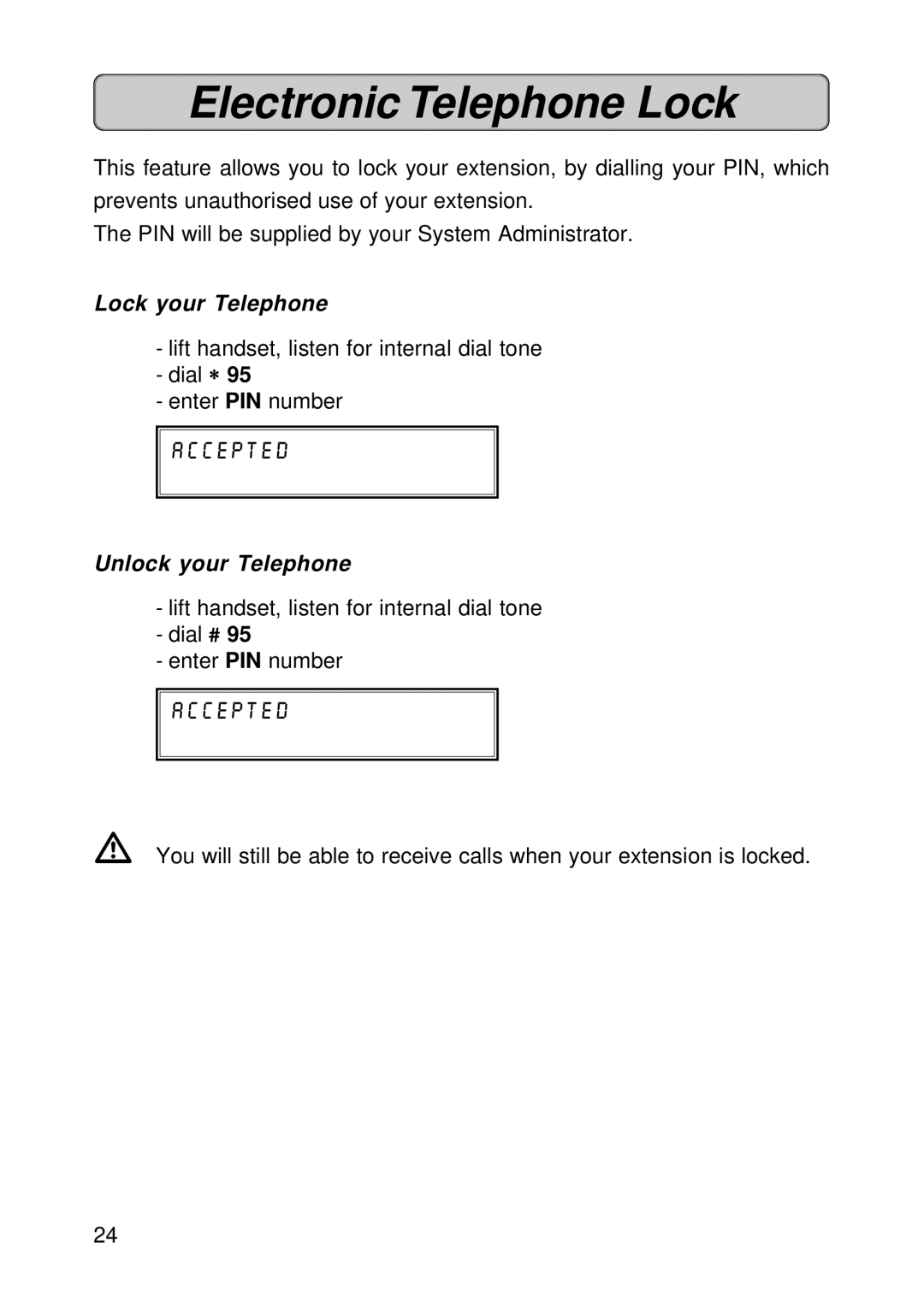 Fujitsu Siemens Computers OPTISET E MEMORY manual Electronic Telephone Lock, Lock your Telephone, Unlock your Telephone 