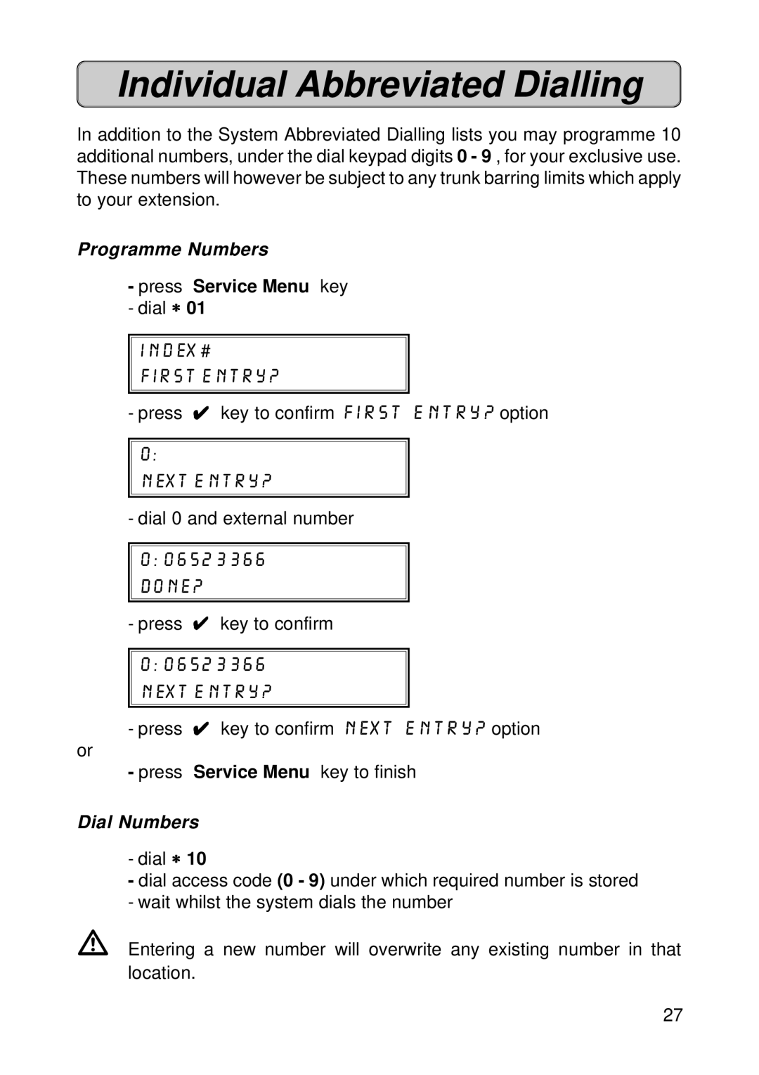 Fujitsu Siemens Computers OPTISET E ADVANCE PLUS manual Individual Abbreviated Dialling, Programme Numbers, Dial Numbers 