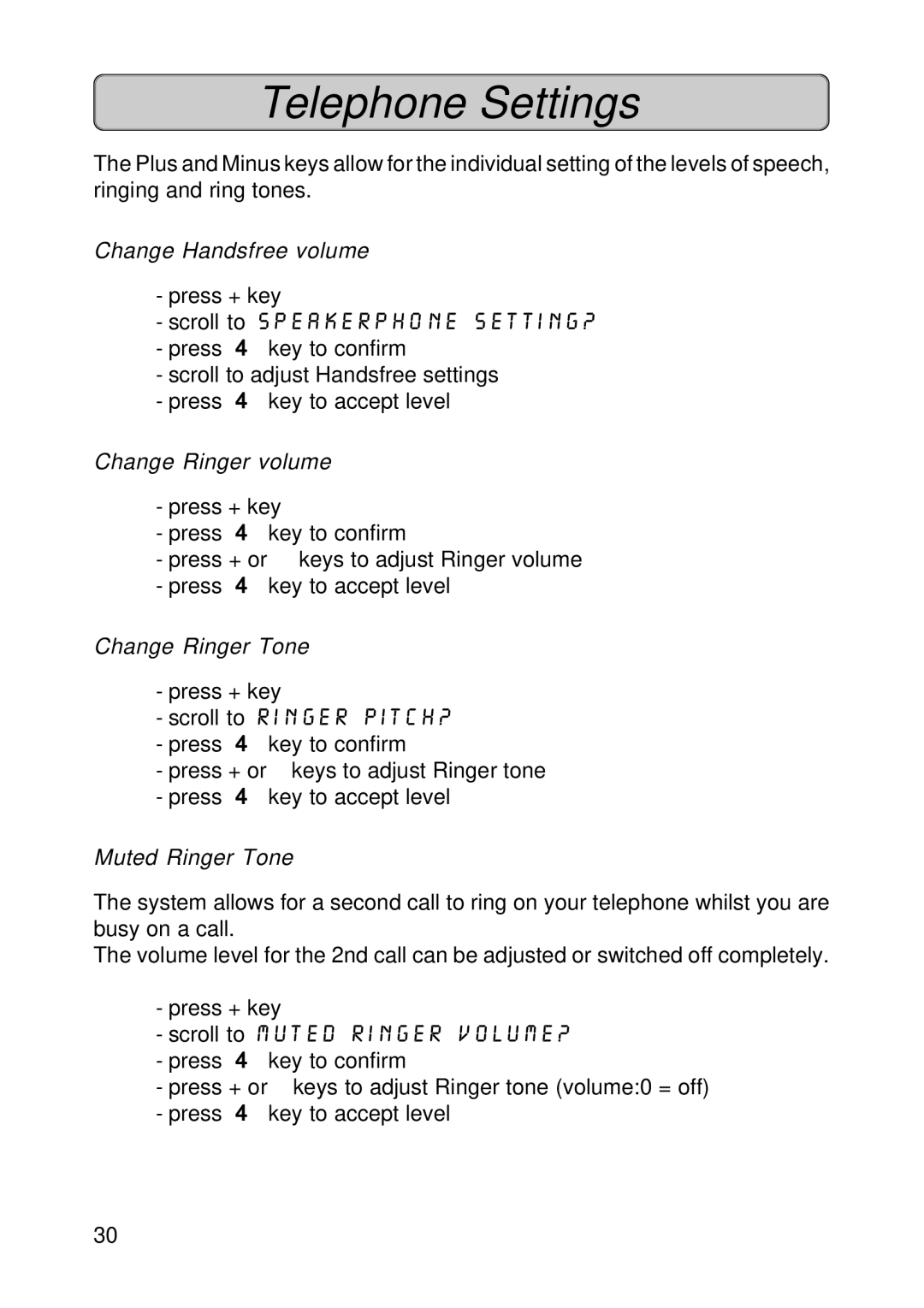 Fujitsu Siemens Computers OPTISET E MEMORY manual Telephone Settings, Change Handsfree volume, Change Ringer volume 