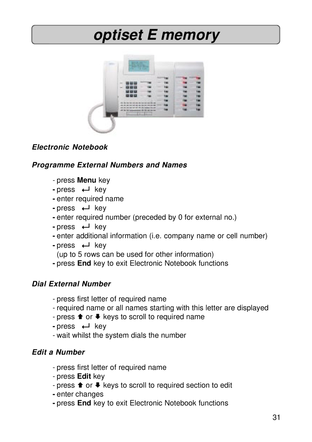 Fujitsu Siemens Computers OPTISET E ADVANCE PLUS, OPTISET E MEMORY Optiset E memory, Dial External Number, Edit a Number 