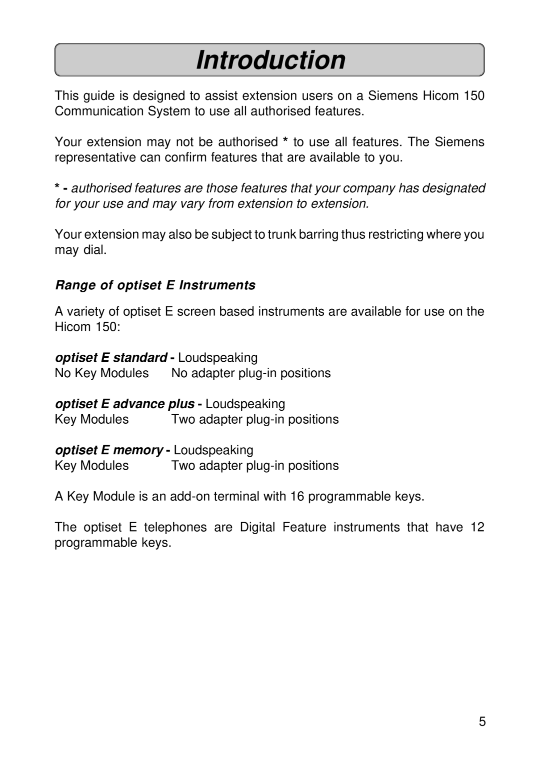 Fujitsu Siemens Computers OPTISET E ADVANCE PLUS, OPTISET E MEMORY manual Introduction, Range of optiset E Instruments 