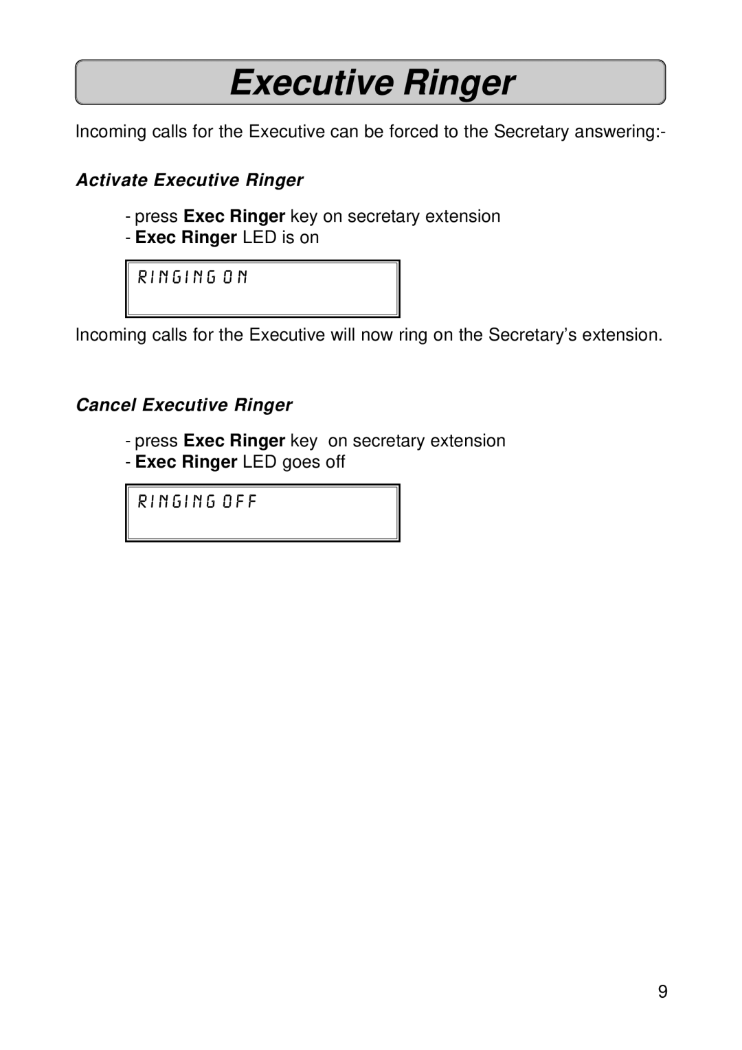 Fujitsu Siemens Computers OPTISET E ADVANCE PLUS, OPTISET E MEMORY Activate Executive Ringer, Cancel Executive Ringer 