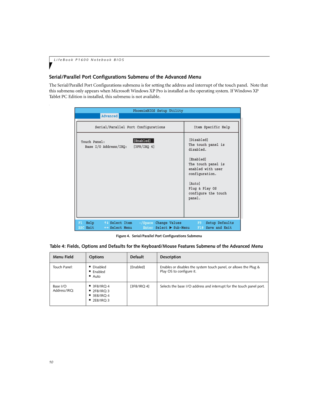 Fujitsu Siemens Computers P1610 manual Enabled, Address/IRQ 2F8/IRQ 3E8/IRQ 2E8/IRQ 