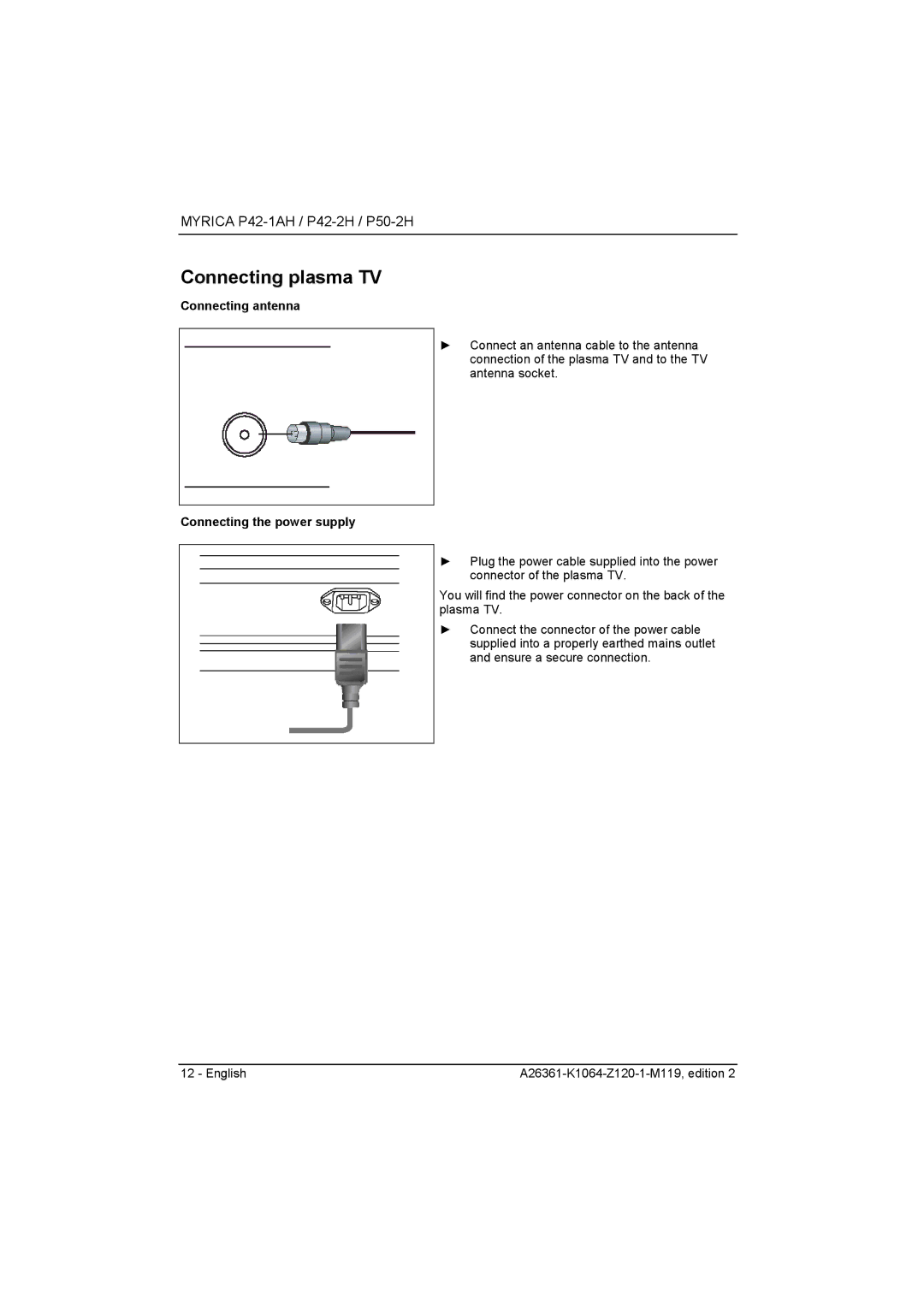 Fujitsu Siemens Computers P50-2H, P42-2H manual Connecting plasma TV, Connecting antenna Connecting the power supply 