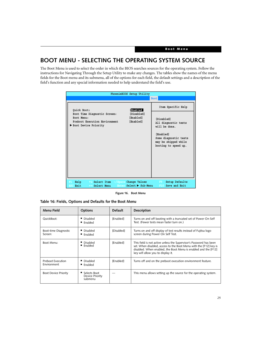 Fujitsu Siemens Computers P7230 manual Boot Menu Selecting the Operating System Source 