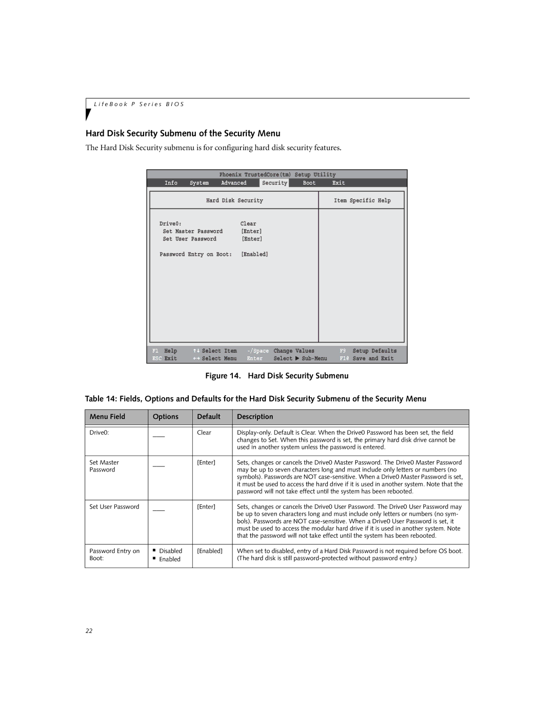 Fujitsu Siemens Computers P8010 manual Hard Disk Security Submenu of the Security Menu, Drive0 Clear 