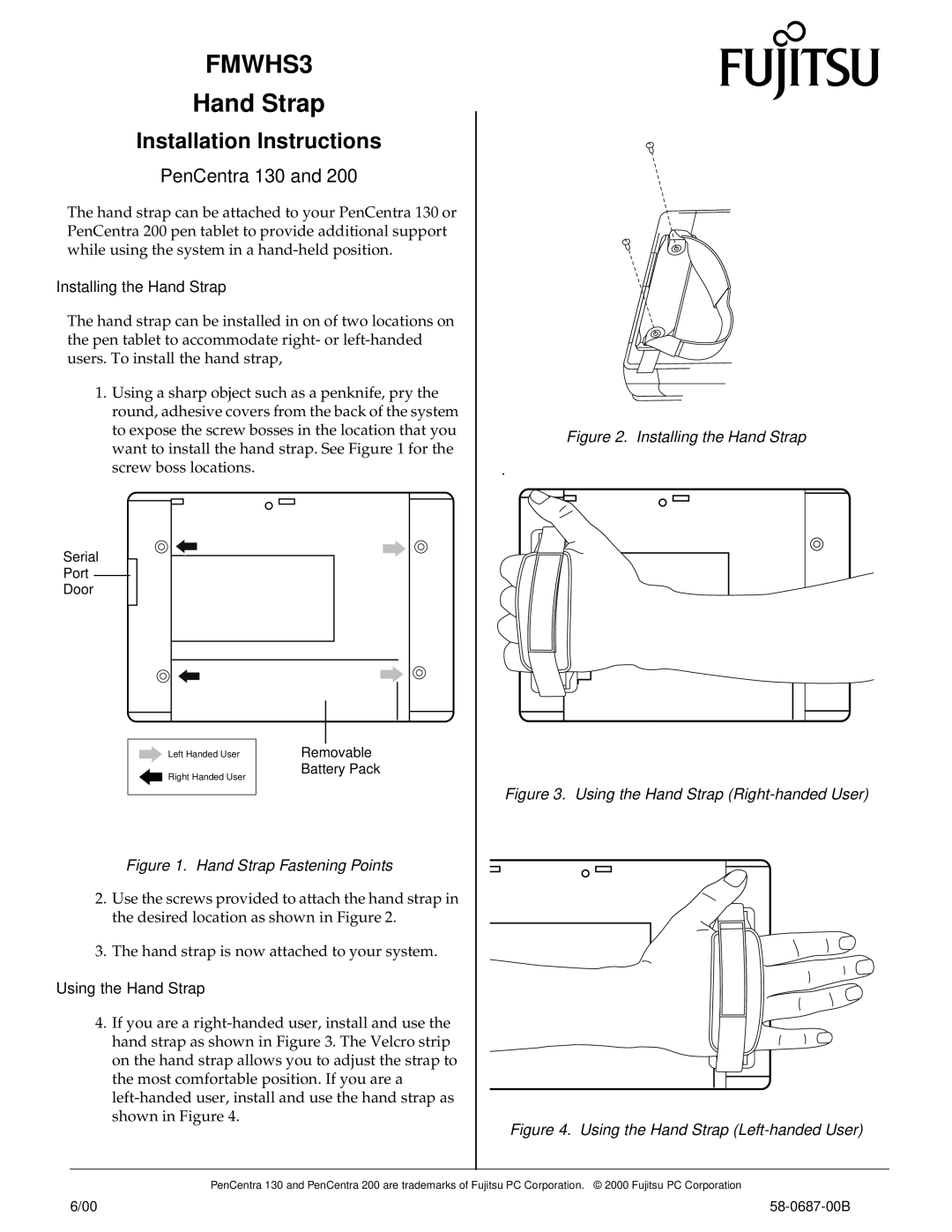 Fujitsu Siemens Computers PenCentra 130 installation instructions FMWHS3, Hand Strap, Installation Instructions 