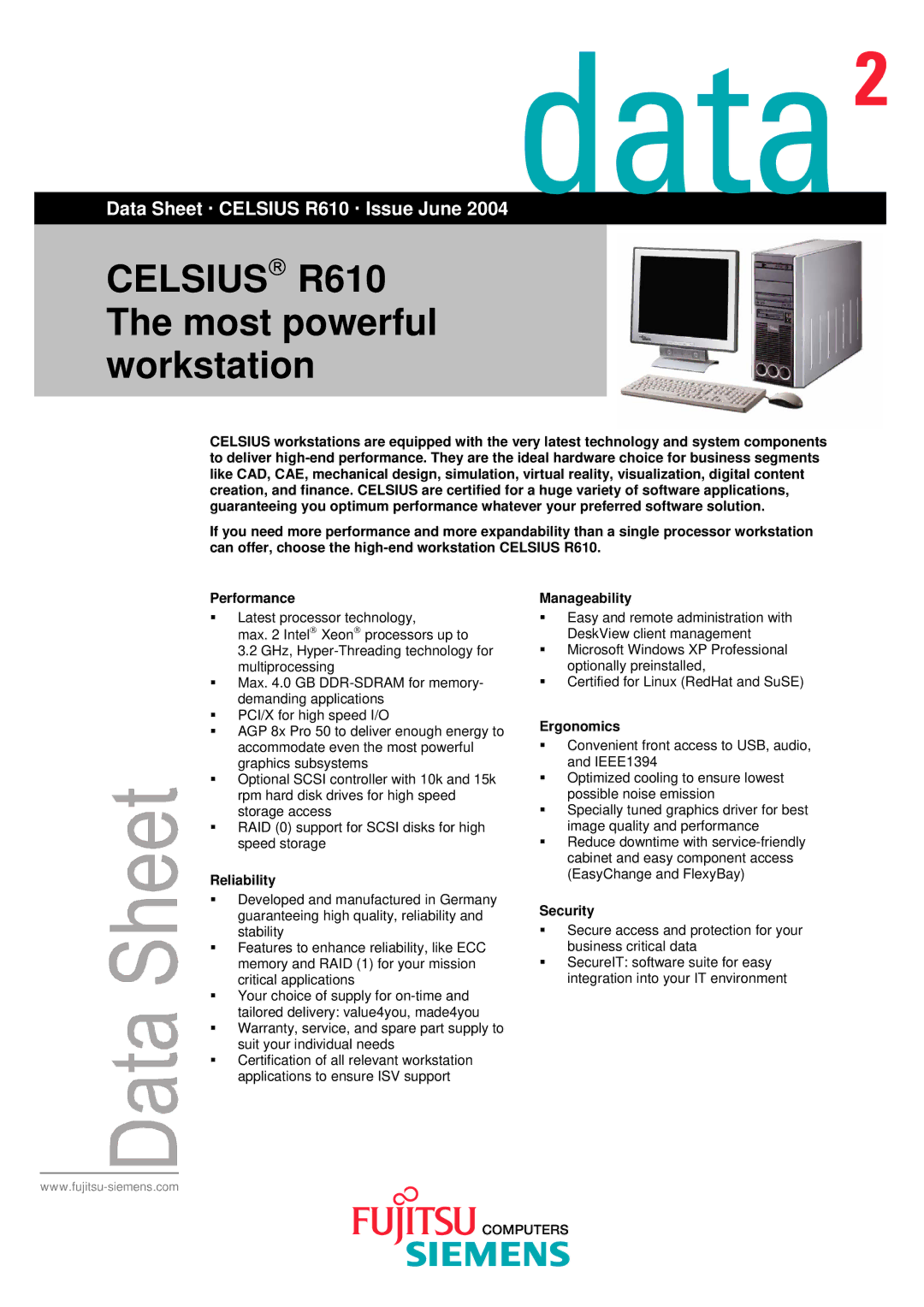 Fujitsu Siemens Computers R610 warranty Reliability, Manageability, Ergonomics, Security 