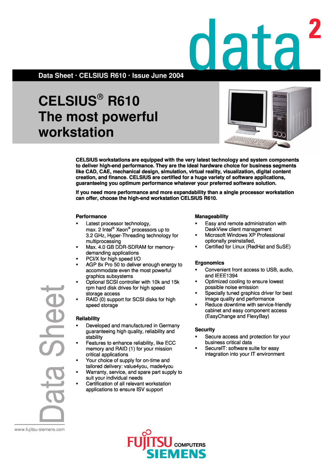 Fujitsu Siemens Computers warranty CELSIUS R610 The most powerful workstation, Data Sheet ‚ CELSIUS R610 ‚ Issue June 