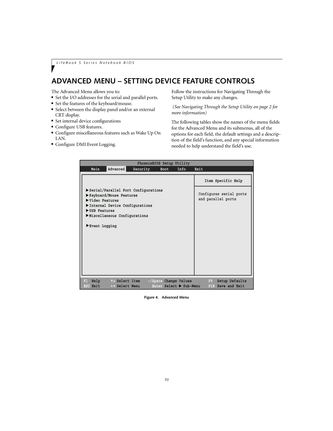 Fujitsu Siemens Computers S2020 manual Advanced Menu Setting Device Feature Controls 