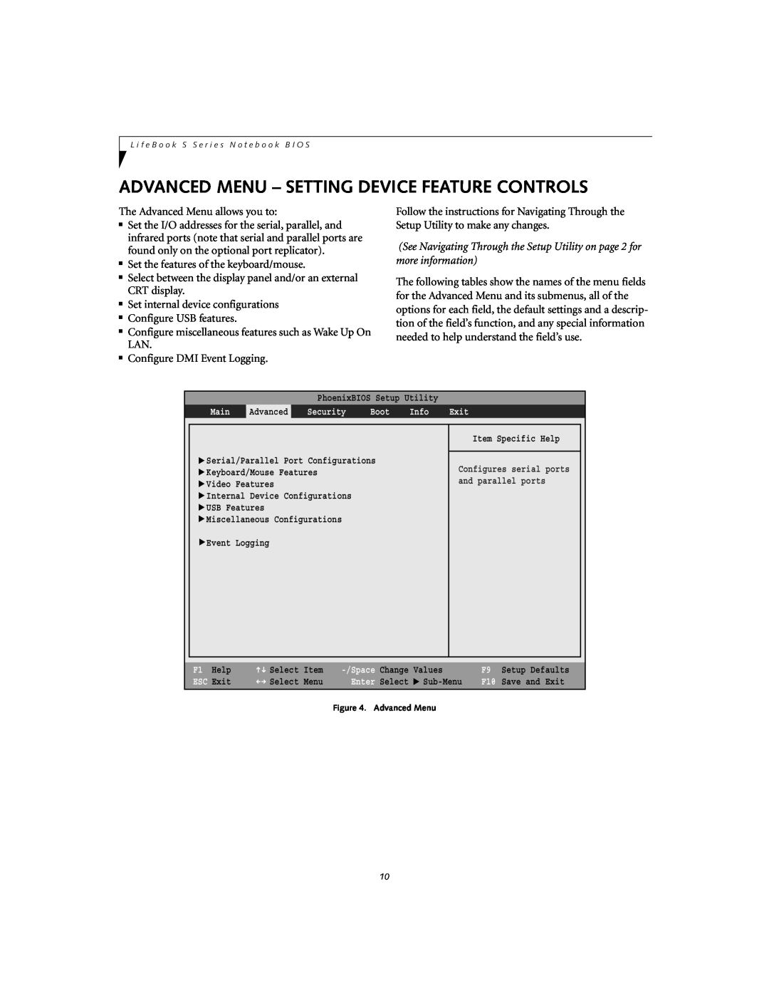 Fujitsu Siemens Computers S2110 manual Advanced Menu - Setting Device Feature Controls 