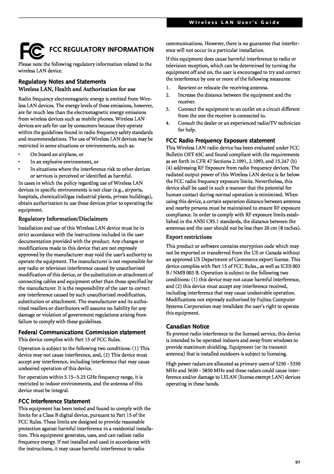 Fujitsu Siemens Computers S2210 Fcc Regulatory Information, Regulatory Notes and Statements, FCC Interference Statement 