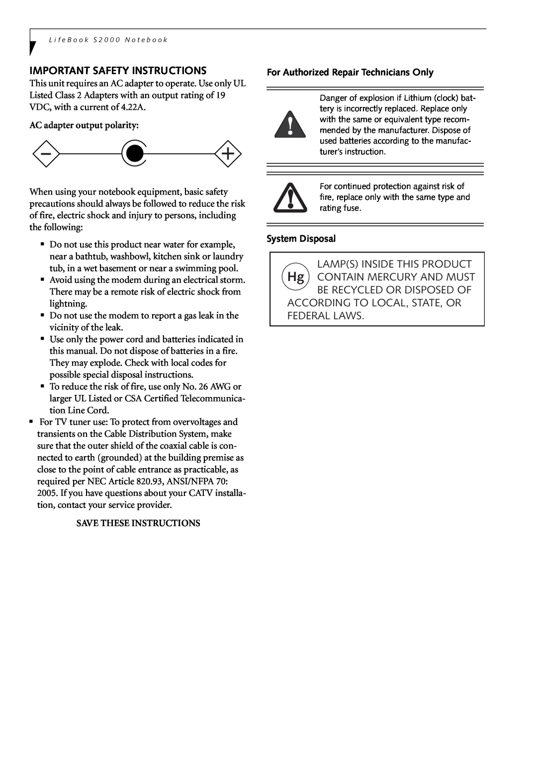 Fujitsu Siemens Computers S2210 Important Safety Instructions, According To Local, State, Or Federal Laws, System Disposal 