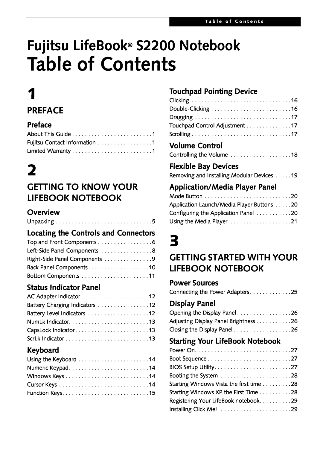 Fujitsu Siemens Computers S2210 manual Table of Contents, Preface, Getting To Know Your Lifebook Notebook 