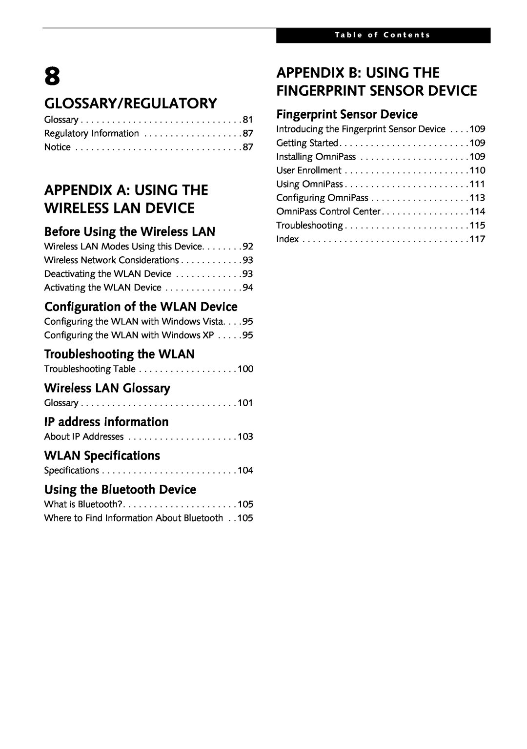 Fujitsu Siemens Computers S2210 manual Glossary/Regulatory, Appendix A Using The Wireless Lan Device 