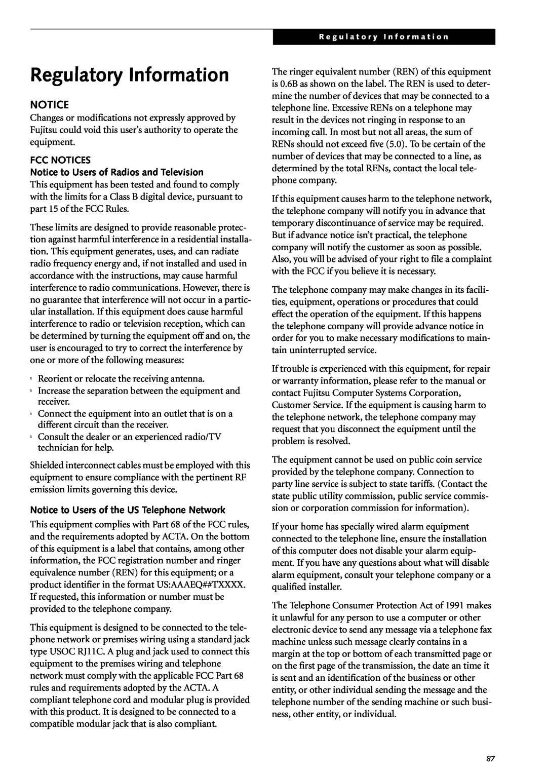 Fujitsu Siemens Computers S2210 manual Regulatory Information, FCC NOTICES Notice to Users of Radios and Television 