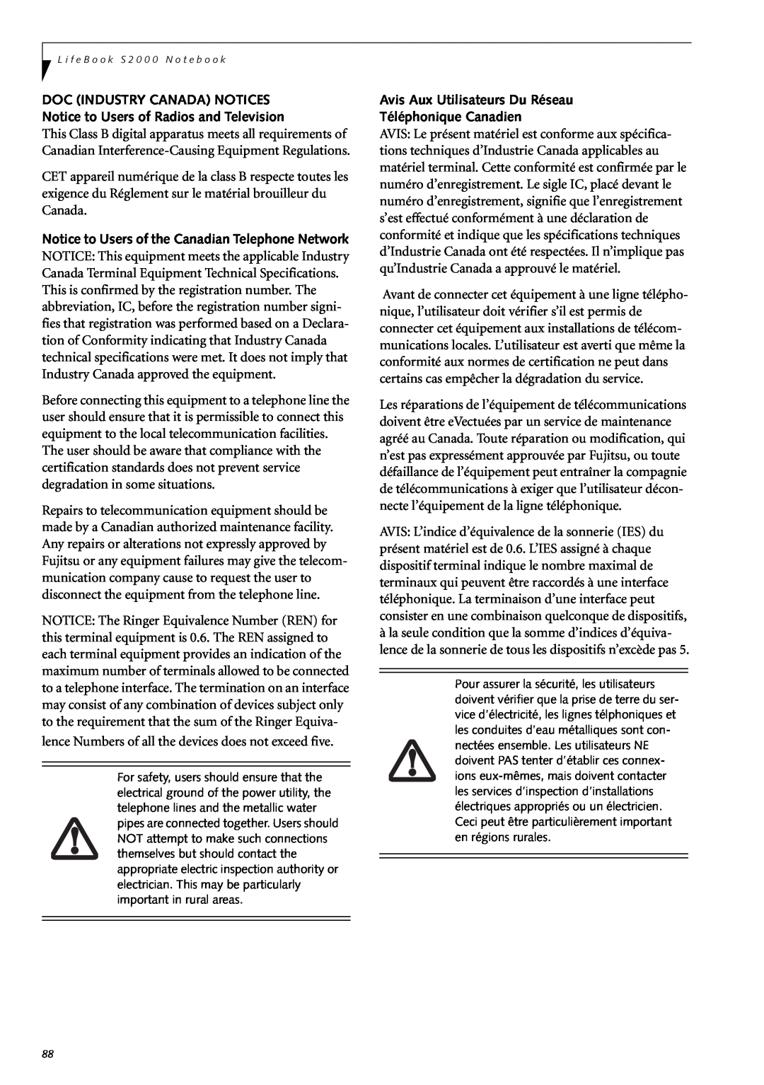Fujitsu Siemens Computers S2210 manual Notice to Users of the Canadian Telephone Network 