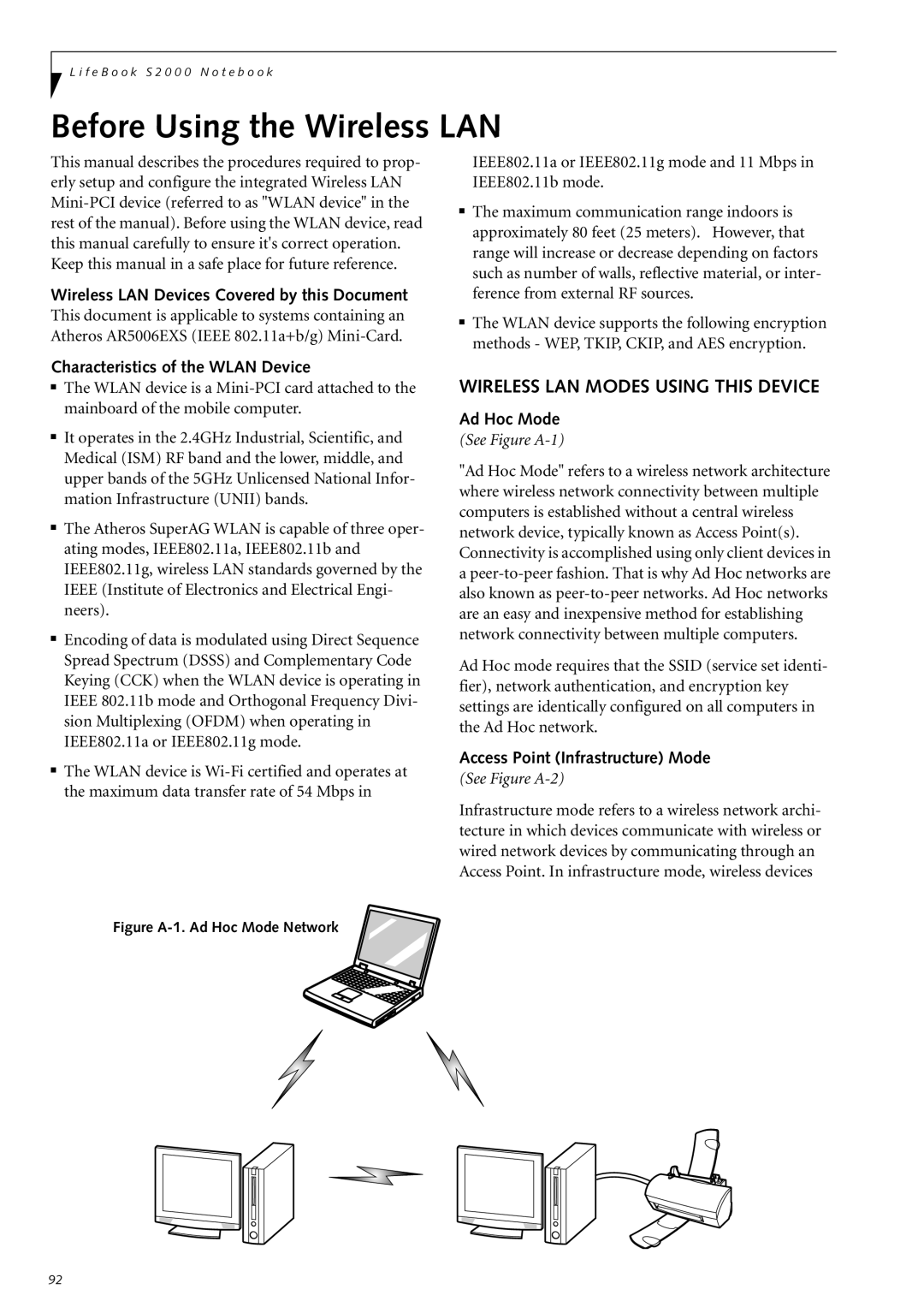 Fujitsu Siemens Computers S2210 manual Before Using the Wireless LAN, Wireless LAN Modes Using this Device 