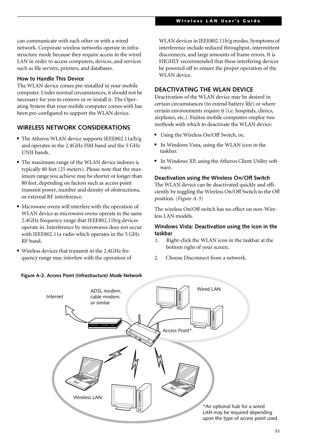 Fujitsu Siemens Computers S2210 Wireless Network Considerations, Deactivating the Wlan Device, How to Handle This Device 