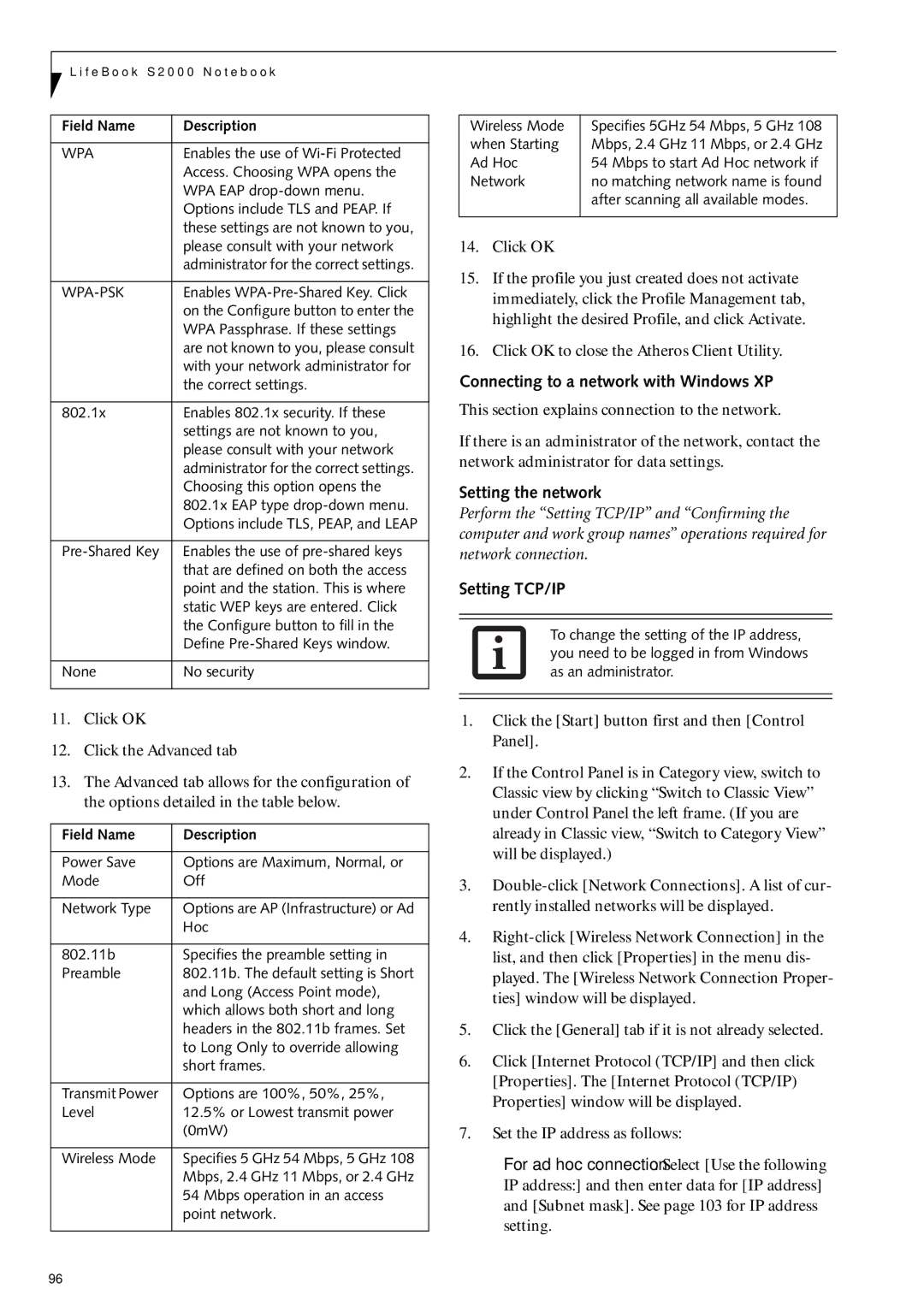 Fujitsu Siemens Computers S2210 manual Connecting to a network with Windows XP, Setting the network, Setting TCP/IP 