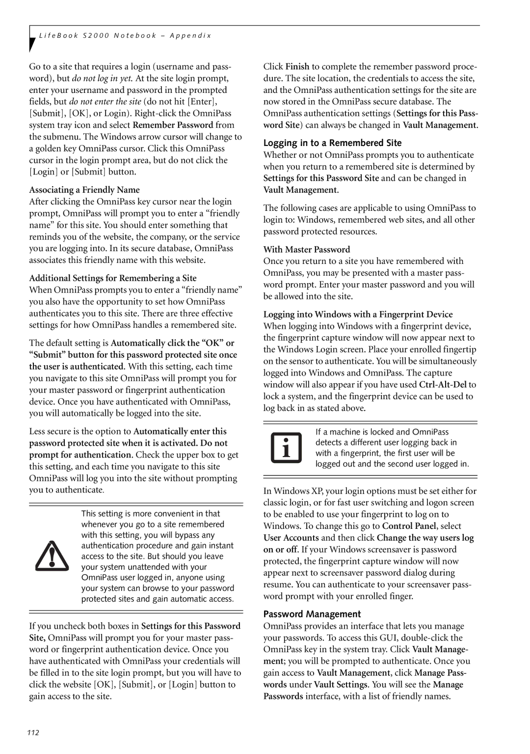 Fujitsu Siemens Computers S2210 manual Logging in to a Remembered Site, Password Management 