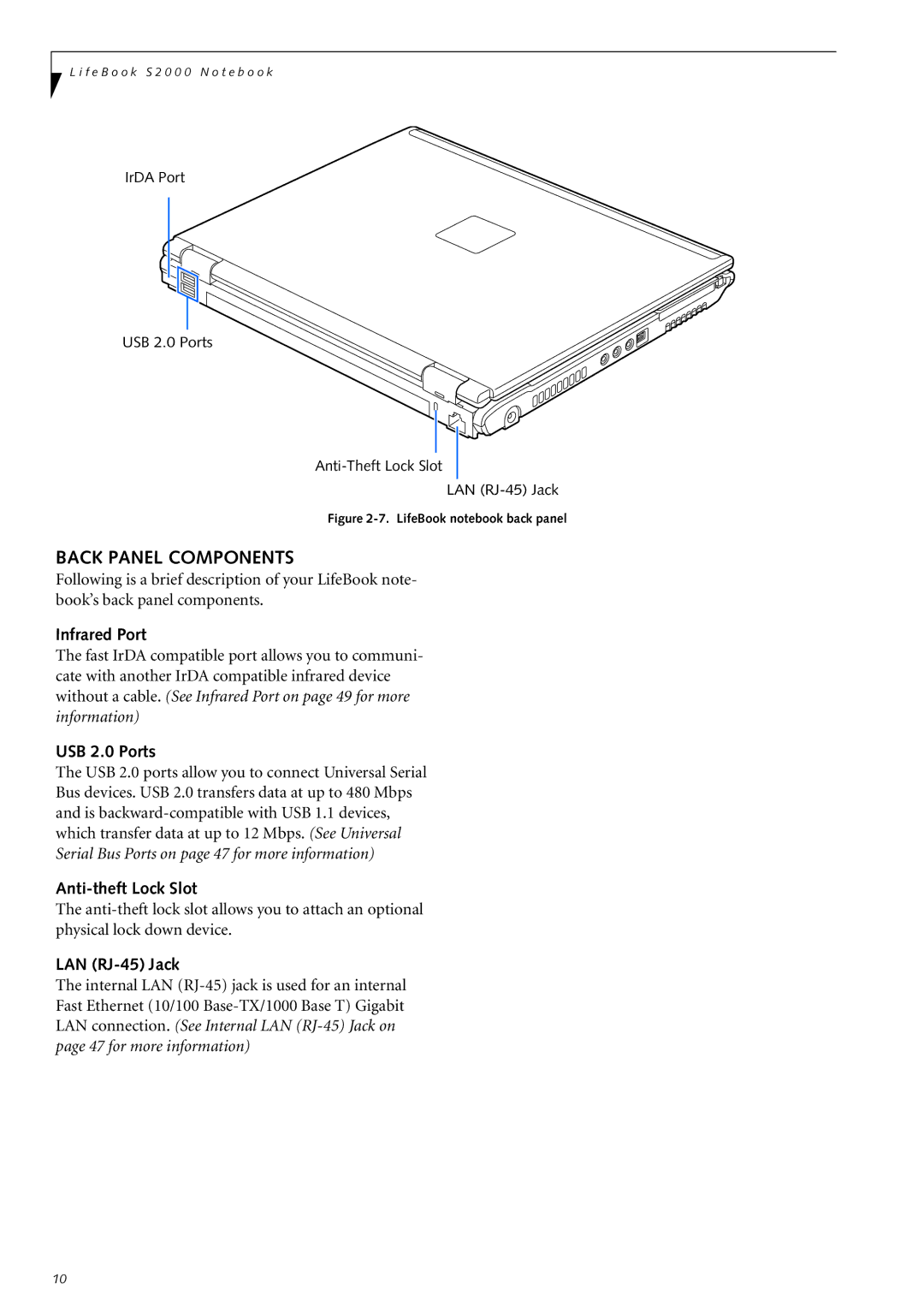 Fujitsu Siemens Computers S2210 manual Back Panel Components, Infrared Port, Anti-theft Lock Slot, LAN RJ-45 Jack 