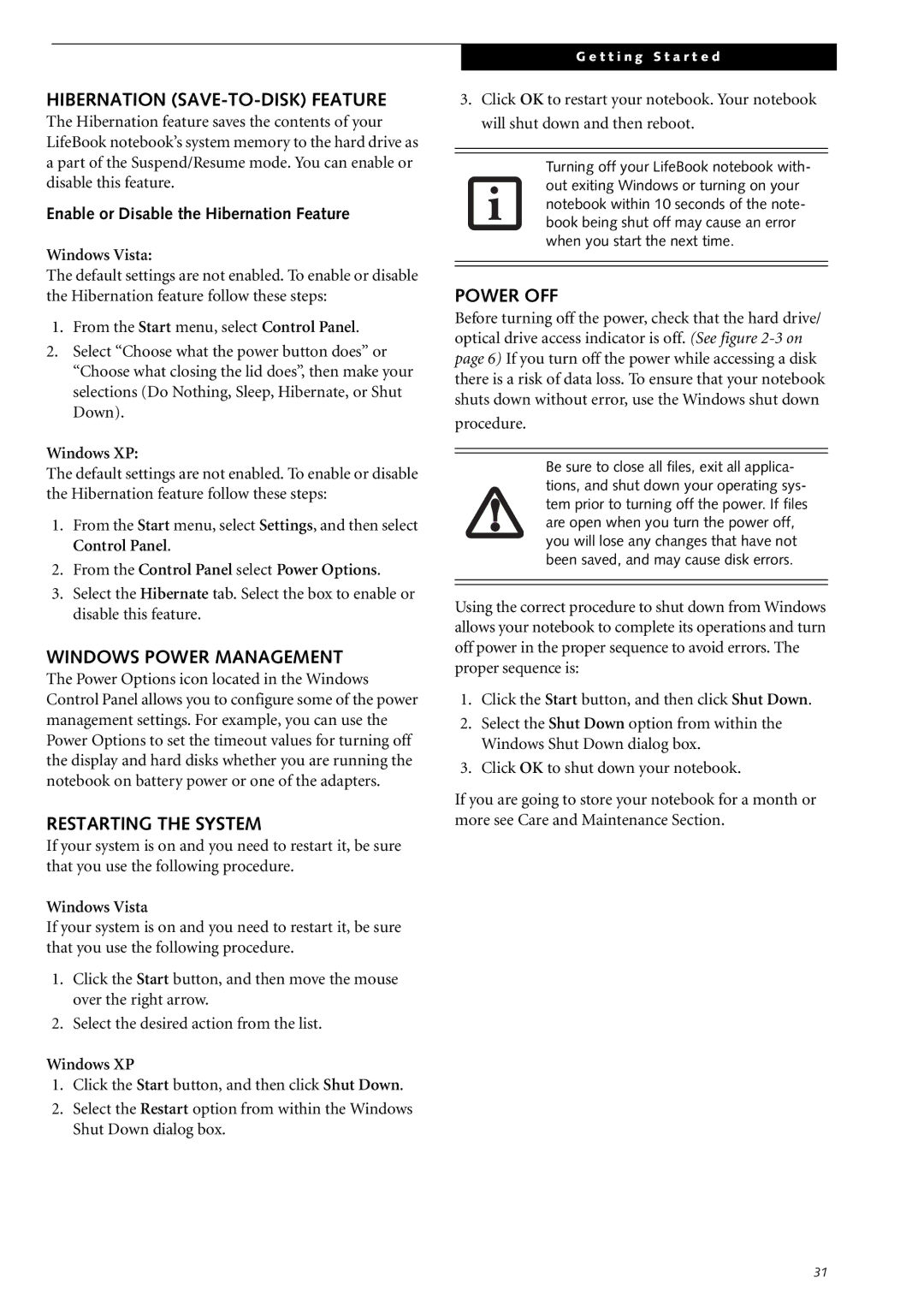 Fujitsu Siemens Computers S2210 manual Hibernation SAVE-TO-DISK Feature, Windows Power Management, Restarting the System 