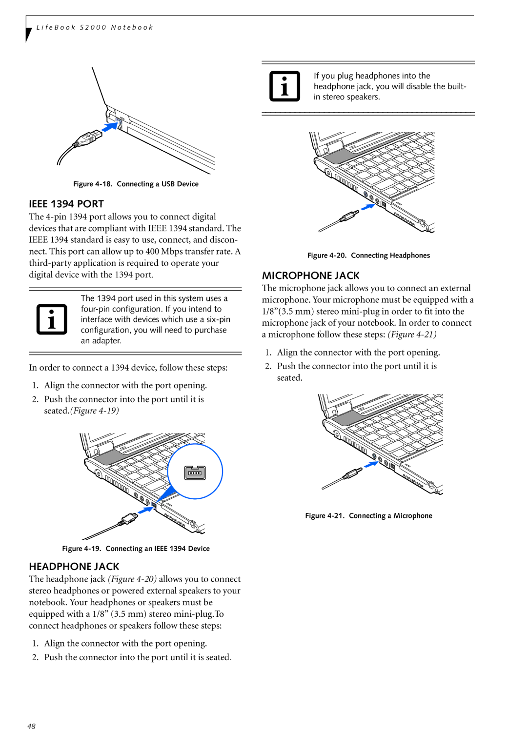 Fujitsu Siemens Computers S2210 manual Ieee 1394 Port, Headphone Jack, Microphone Jack 
