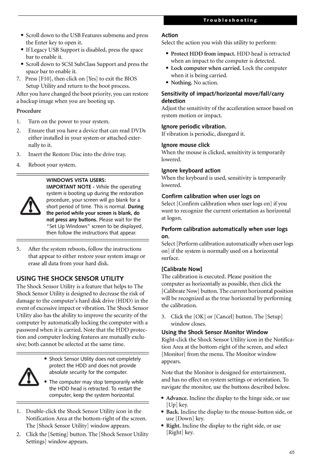 Fujitsu Siemens Computers S2210 manual Using the Shock Sensor Utility 