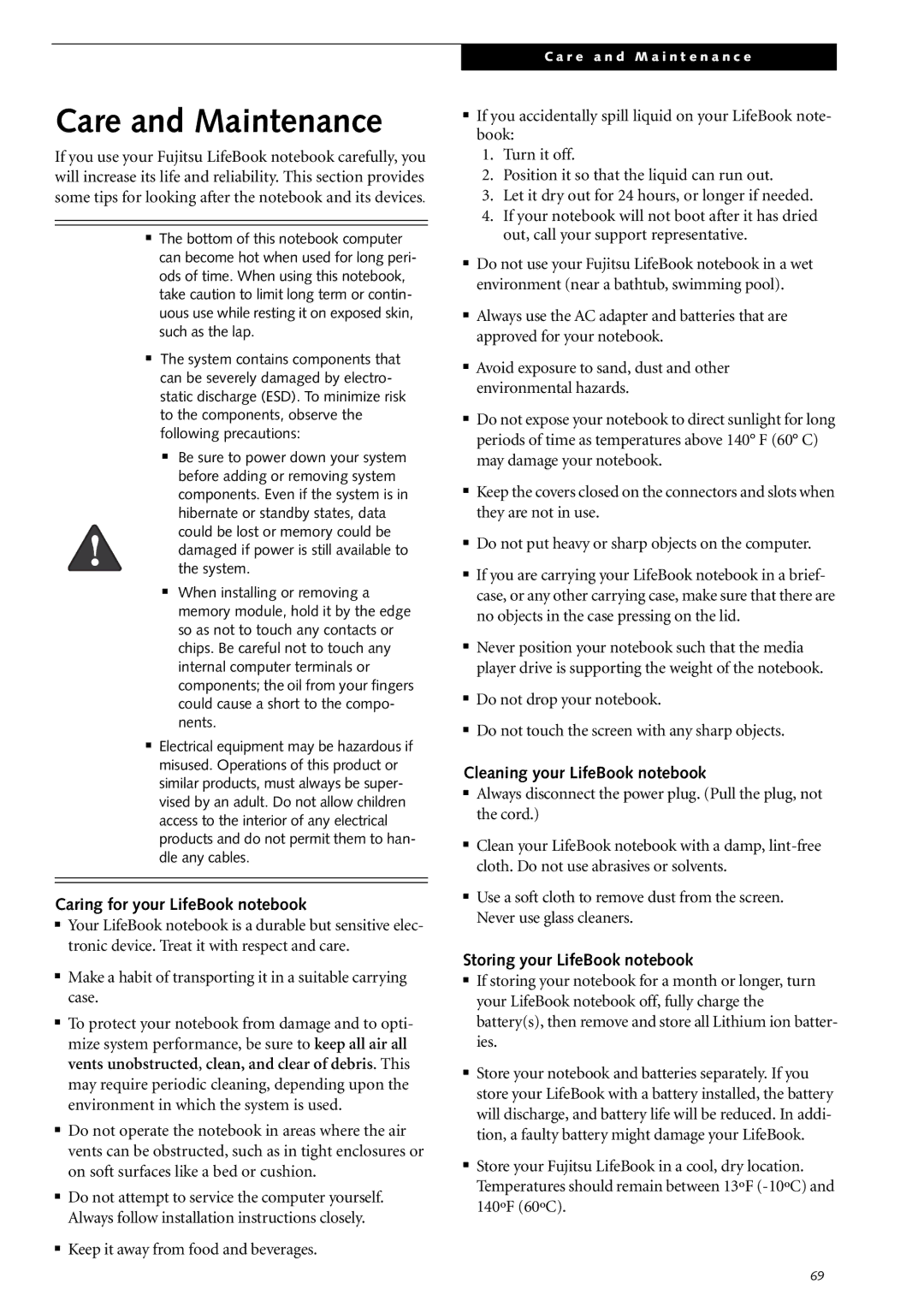 Fujitsu Siemens Computers S2210 Care and Maintenance, Caring for your LifeBook notebook, Cleaning your LifeBook notebook 