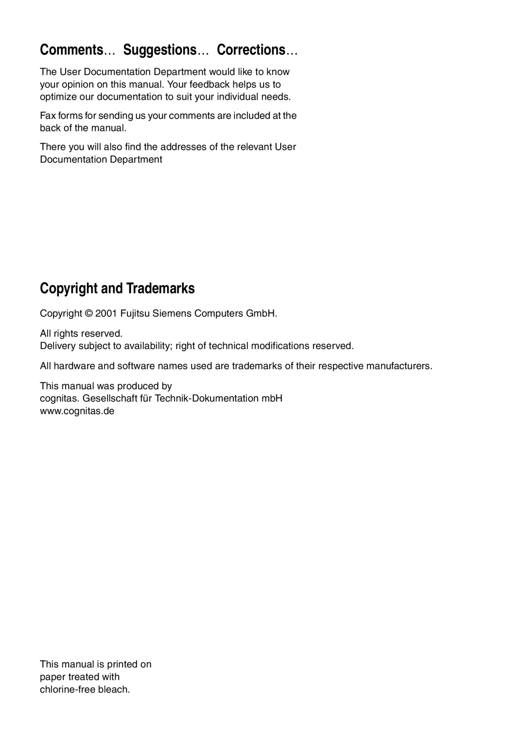 Fujitsu Siemens Computers S60 manual Comments… Suggestions… Corrections…, Copyright and Trademarks 