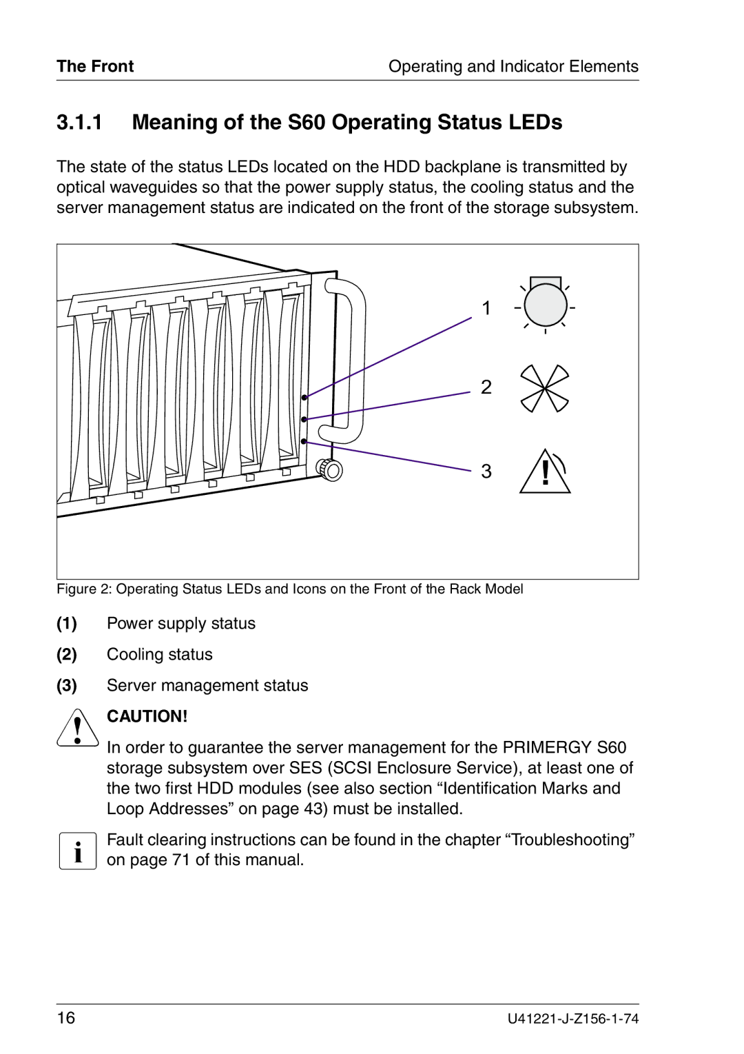 Fujitsu Siemens Computers manual Meaning of the S60 Operating Status LEDs, Front 