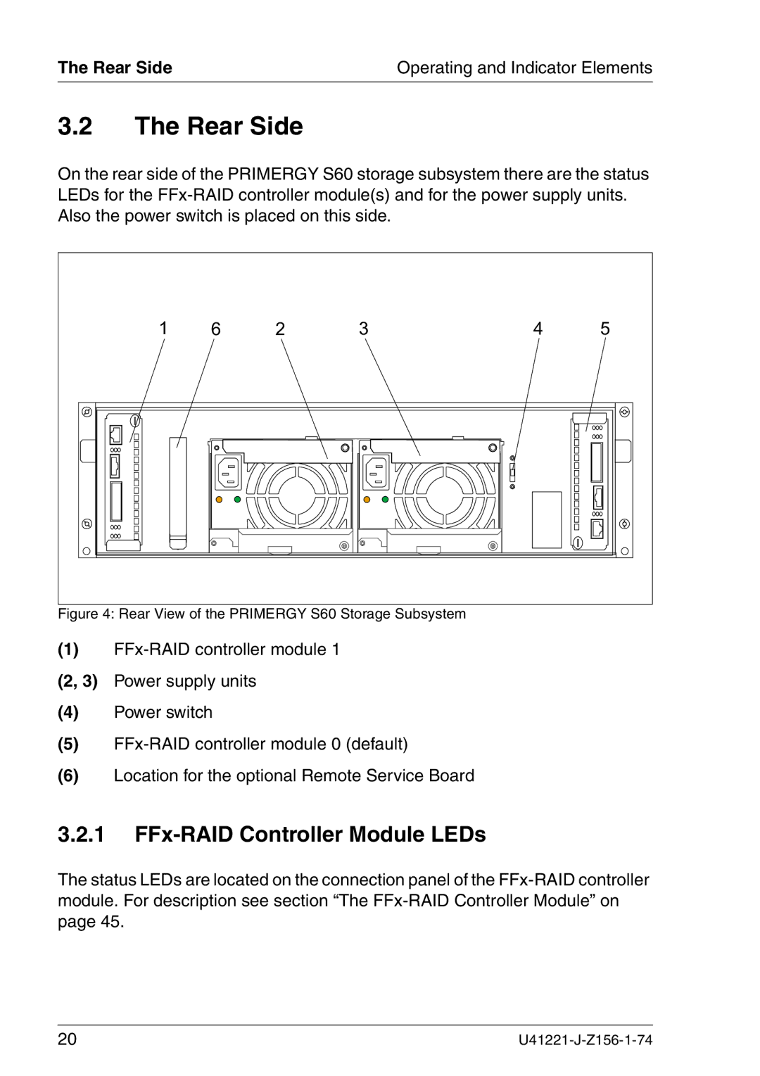 Fujitsu Siemens Computers S60 manual Rear Side, FFx-RAID Controller Module LEDs 